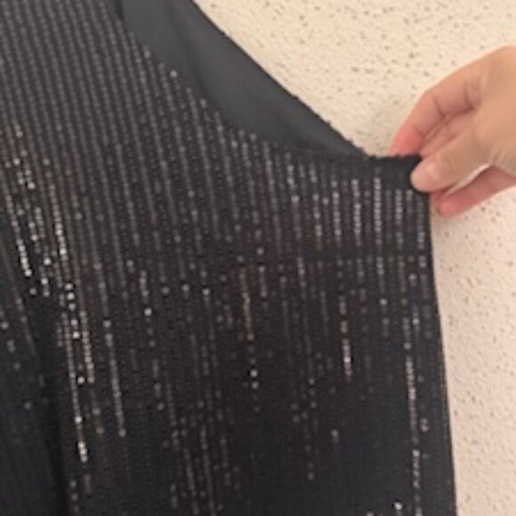 Top de Lentejuelas Negro con Escote en V (Black Sequin V-Neck Sleeveless Top) - Picture 6 of 8